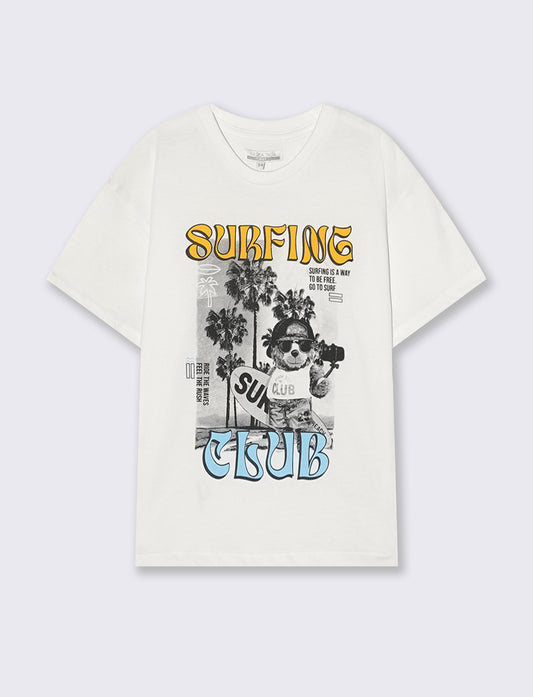 T-shirt surfing club mezza manica over - Bianco