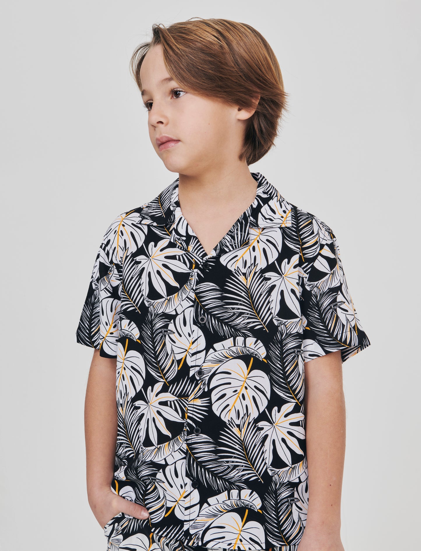 Cotton short sleeve patterned shirt - Black