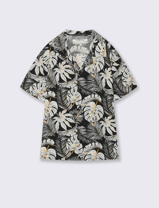 Cotton short sleeve patterned shirt - Black