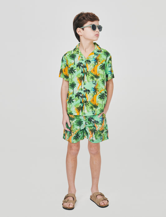 Cotton short sleeve patterned shirt - Green