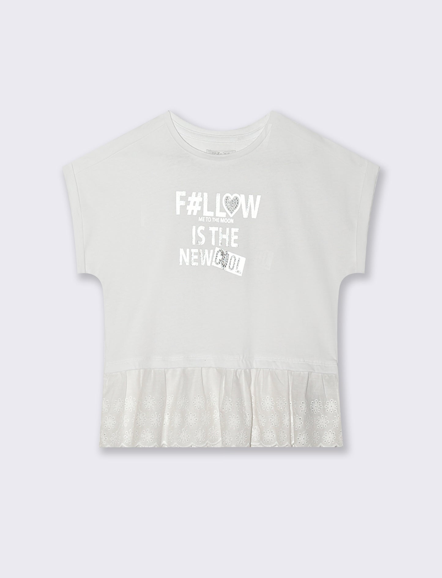 T-shirt elegante con pizzo e strass - Bianco