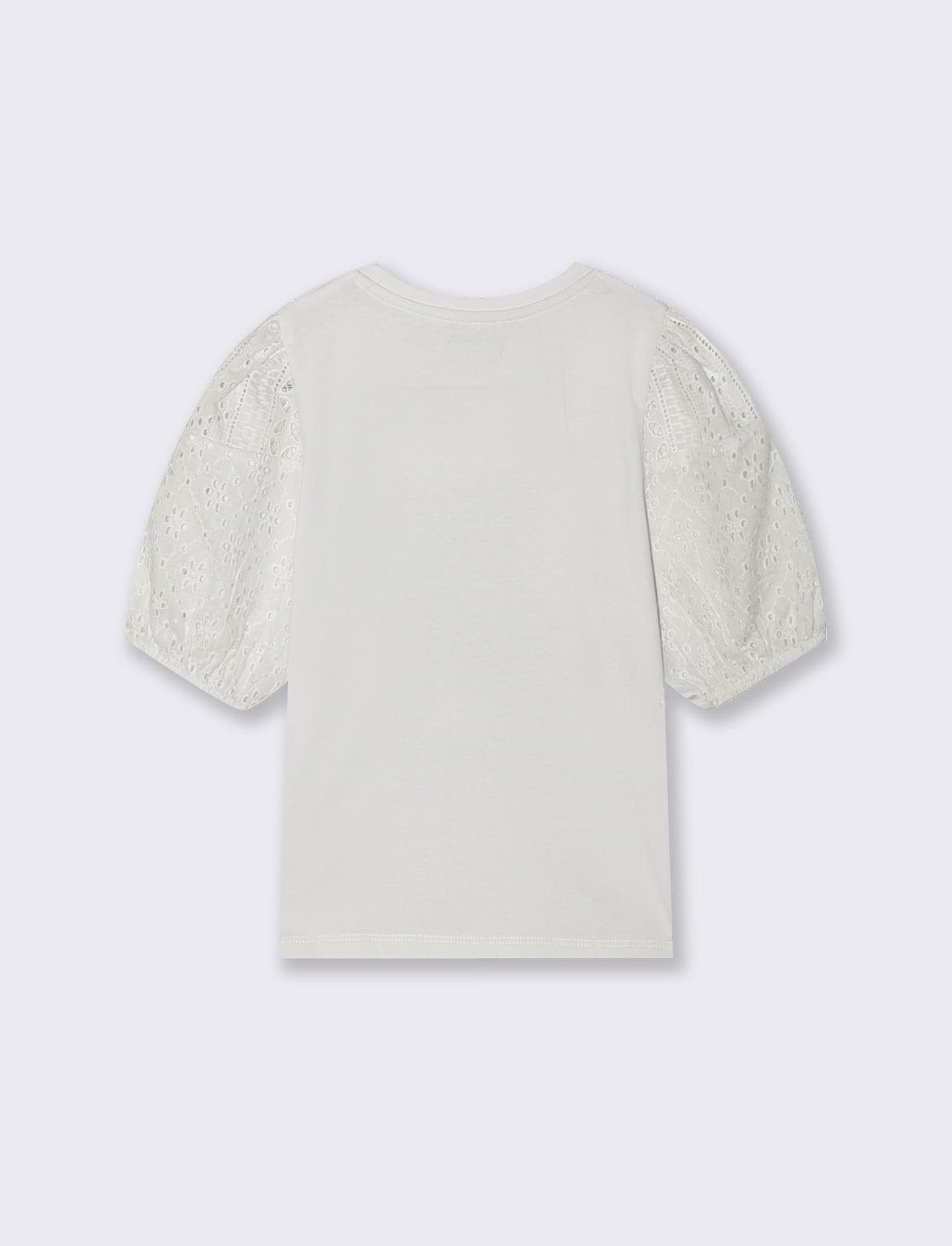 T-shirt in cotone con maniche in pizzo e strass - Bianco