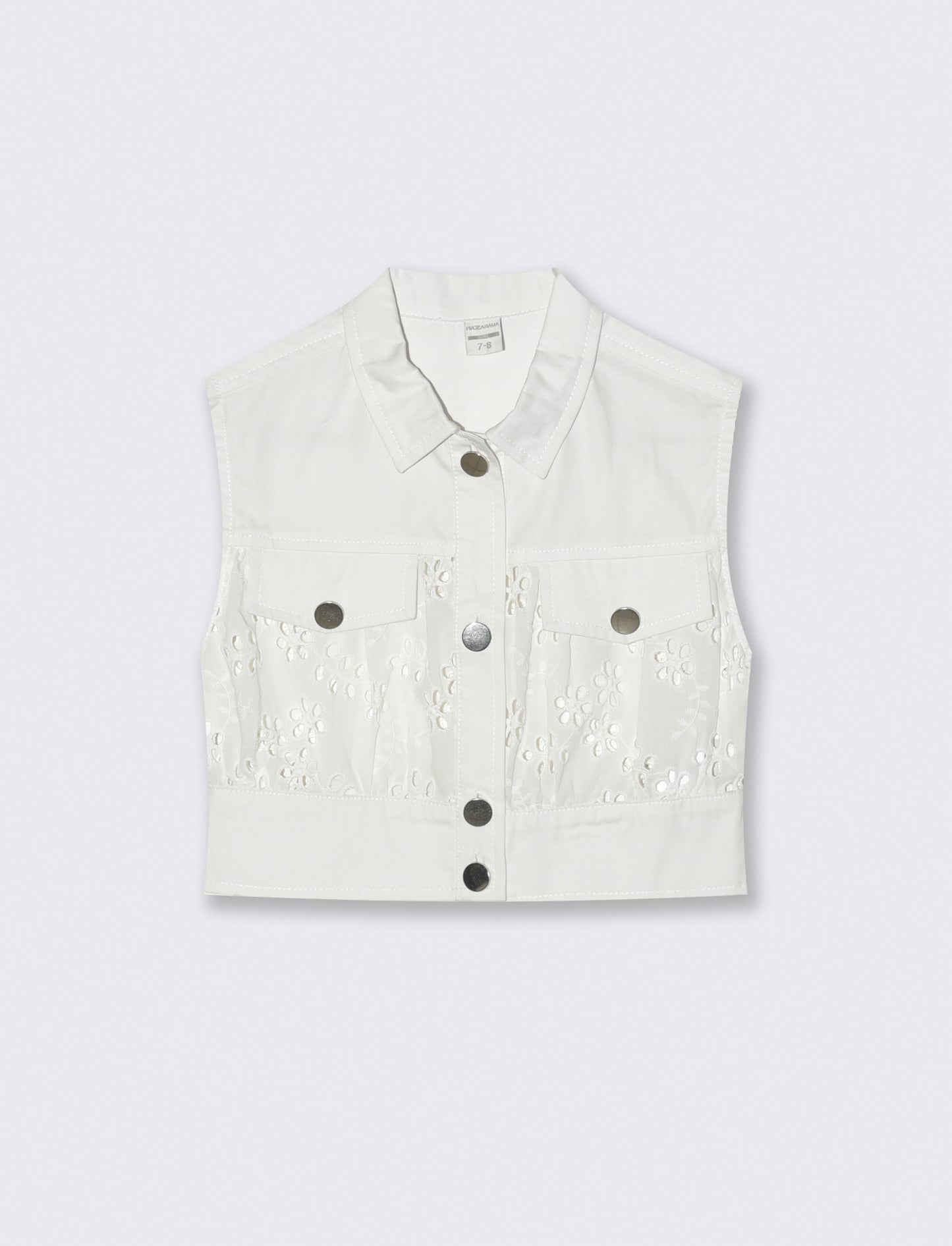 Gilet in sangallo da bambina con bottoni - Bianco