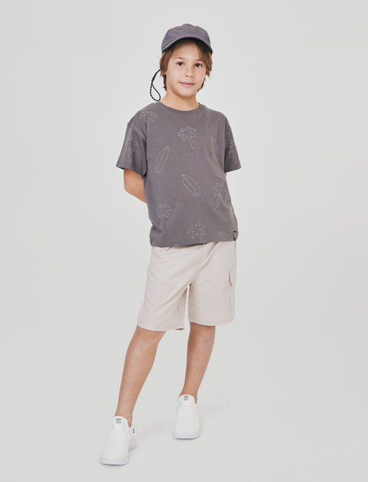 T-shirt mezza manica con ricami palme - Grigio