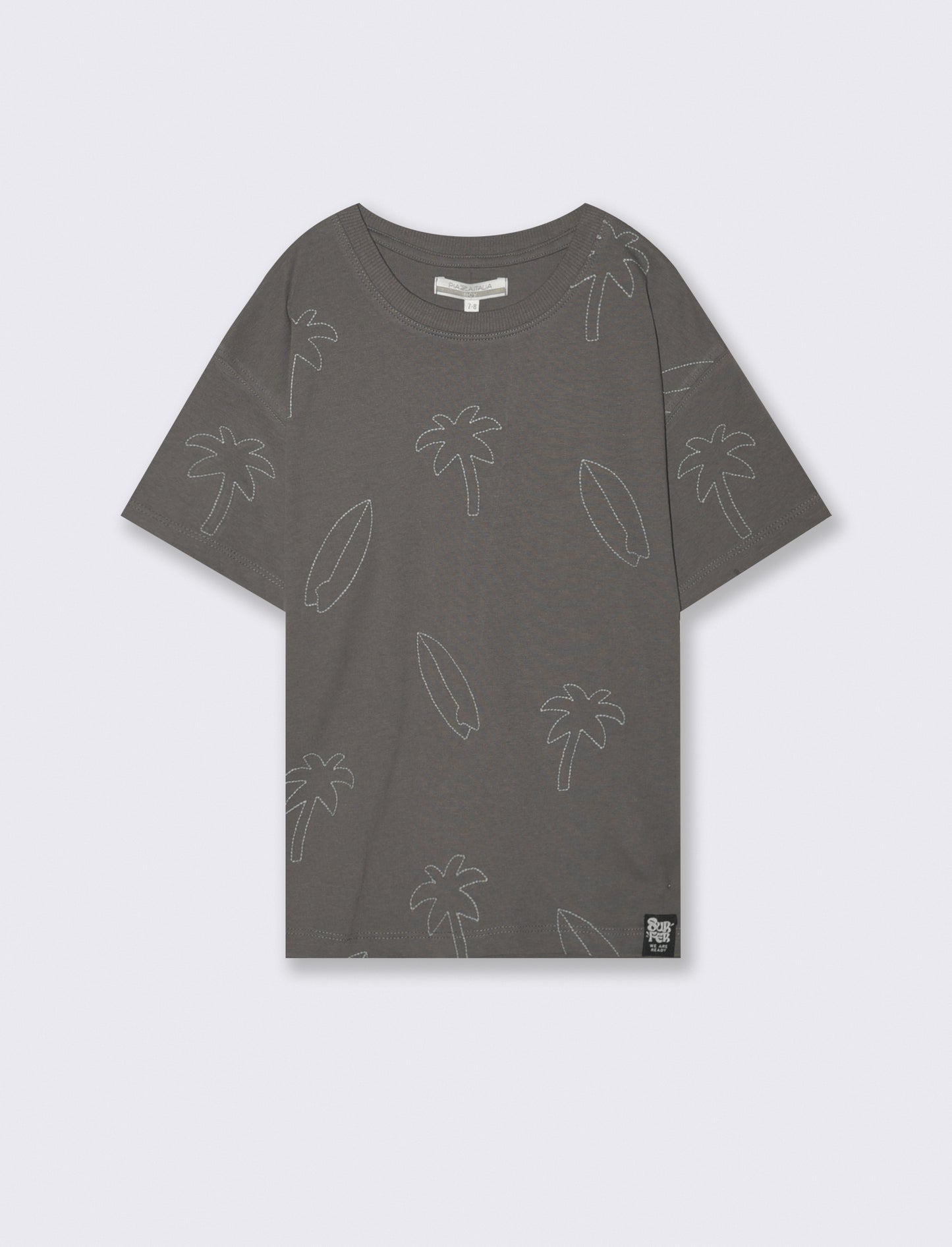 T-shirt mezza manica con ricami palme - Grigio