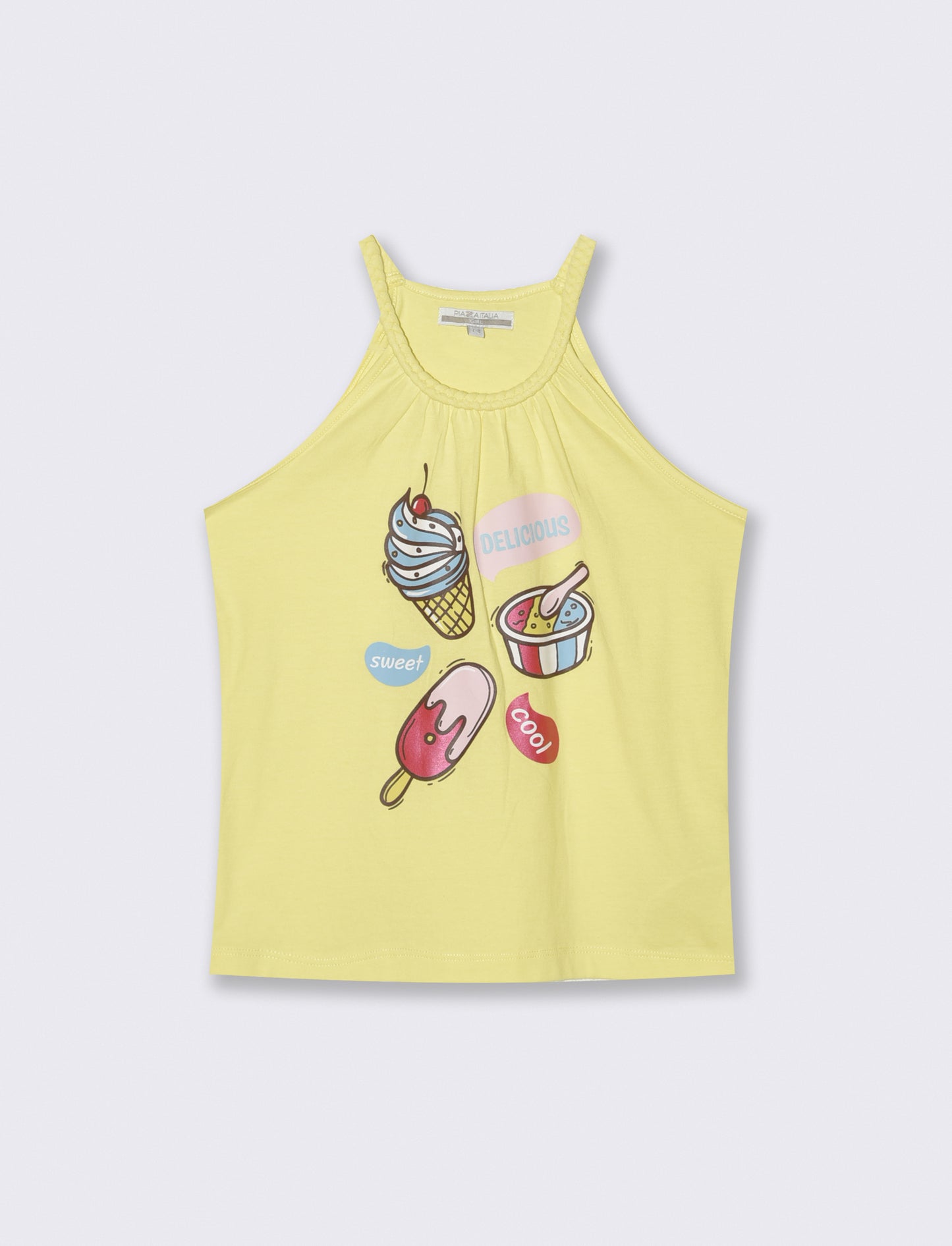 Cotton Tank Top with Braided Straps - Yellow