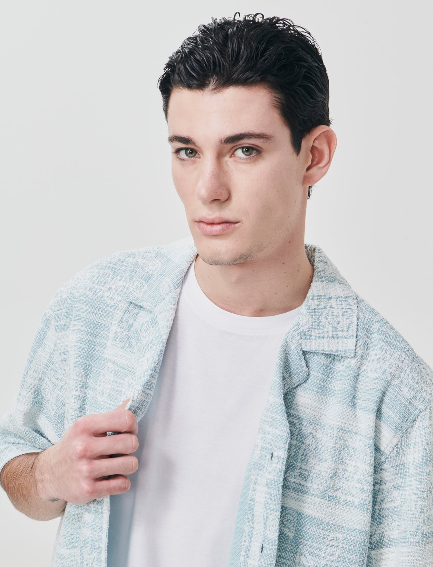 Camicia Boxy Fit in Misto Cotone Fantasia - Verde