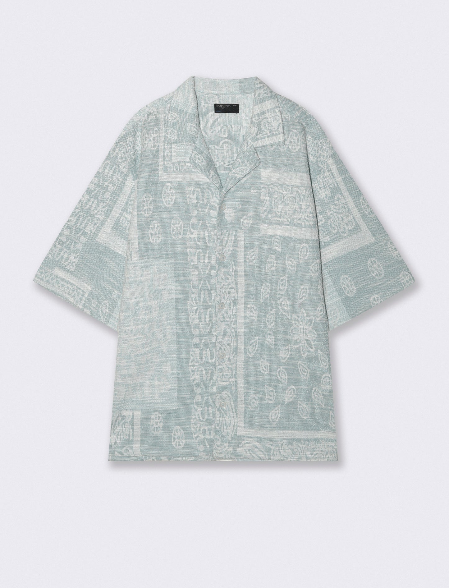Camicia Boxy Fit in Misto Cotone Fantasia - Verde