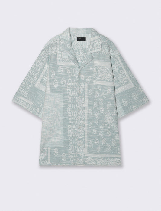 Camicia Boxy Fit in Misto Cotone Fantasia - Verde