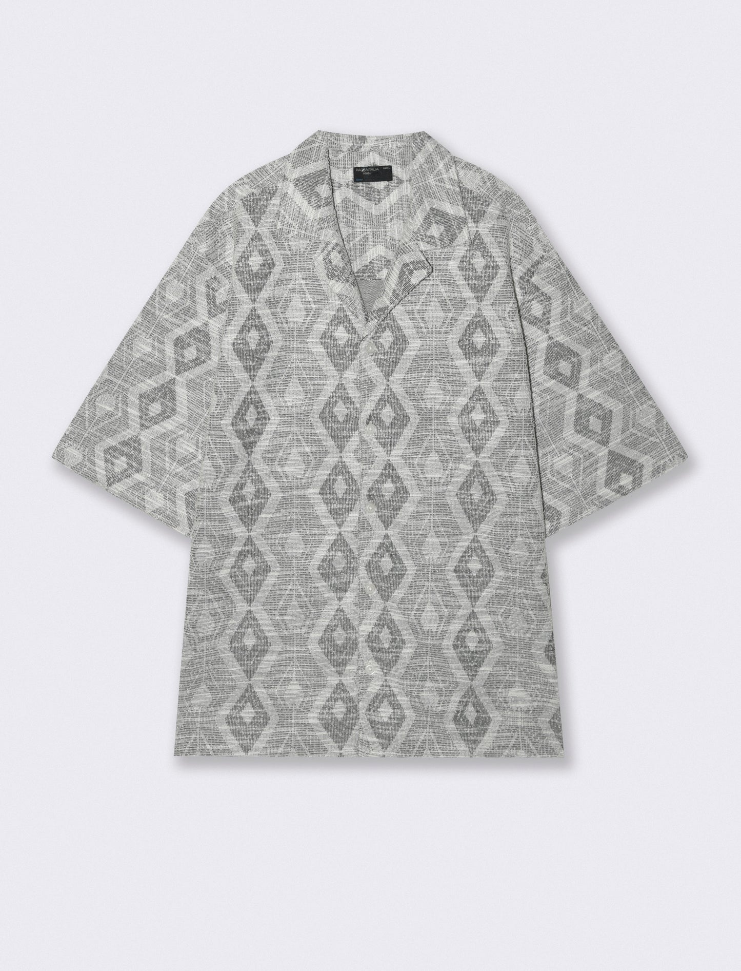 Camicia Boxy Fit in Misto Cotone Fantasia - Beige ecru