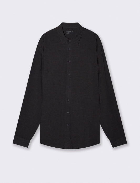Camicia Melange Misto Viscosa Leggera - Nero