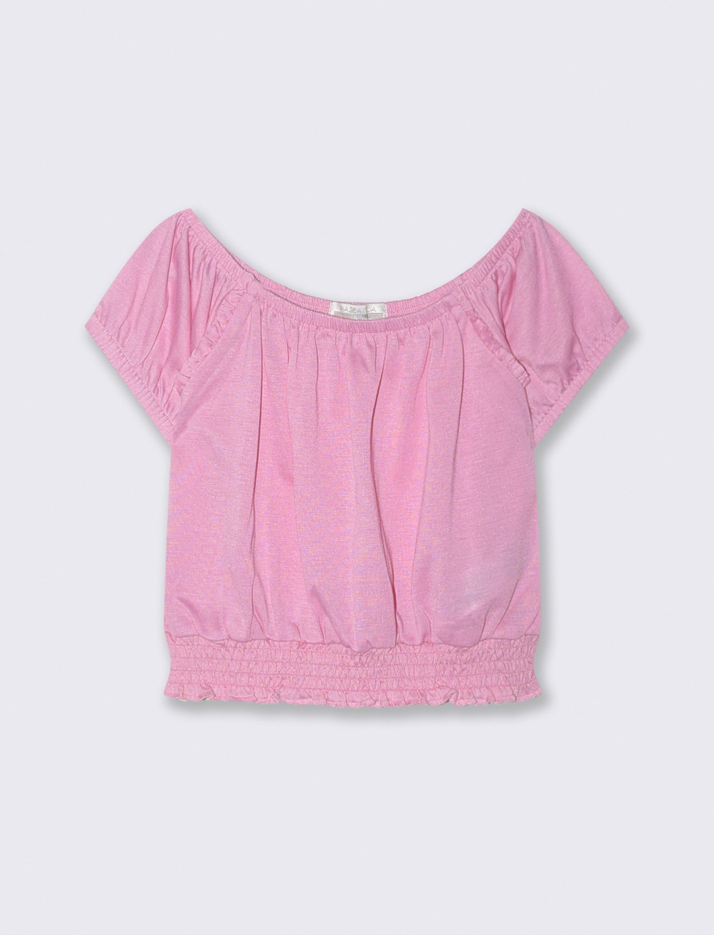 Top scollo a barca con elastico arricciato - Rosa