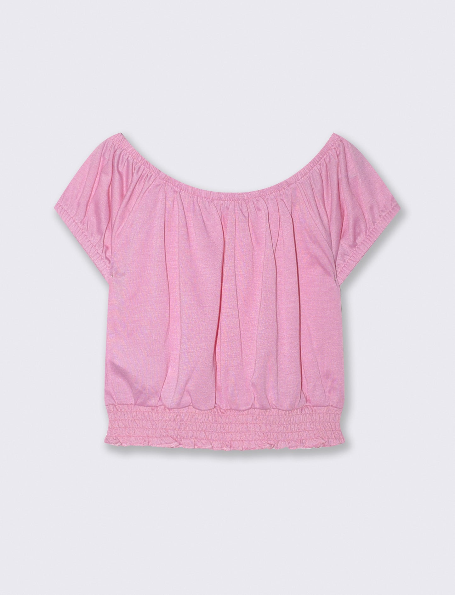 Top scollo a barca con elastico arricciato - Rosa
