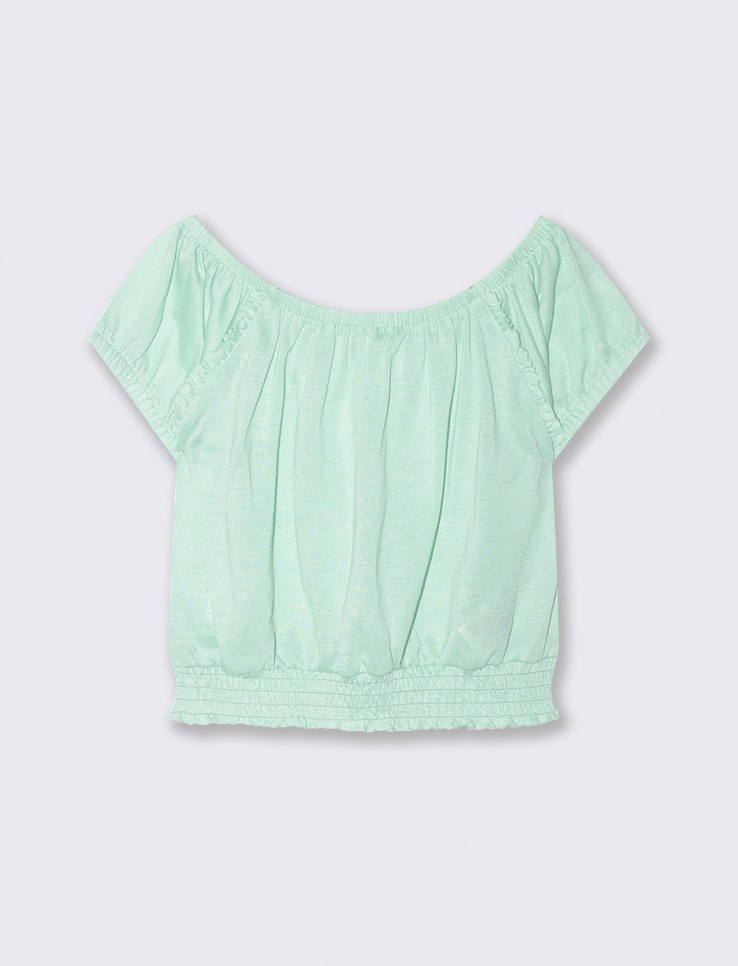 Top scollo a barca con elastico arricciato - Verde acqua