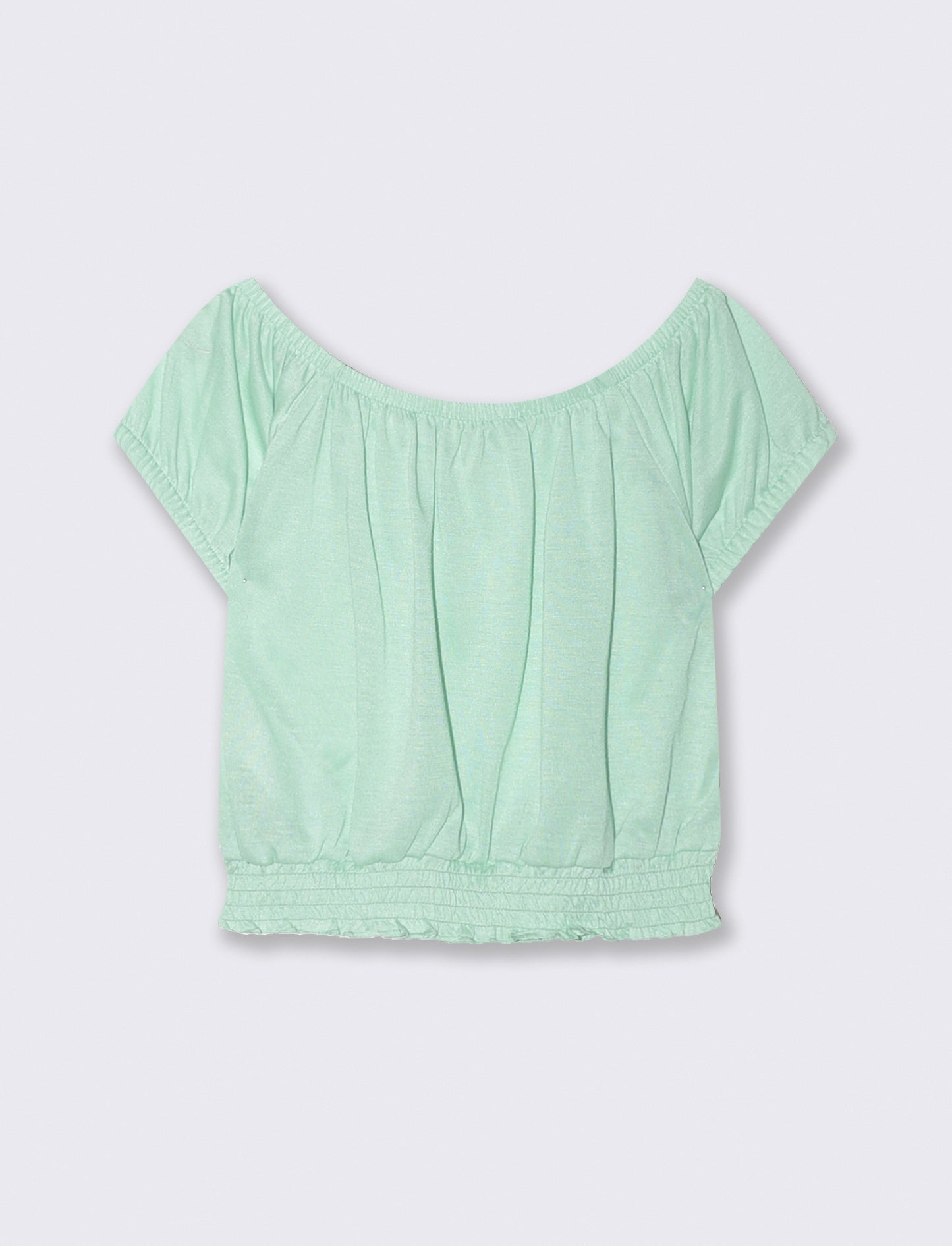 Top scollo a barca con elastico arricciato - Verde acqua