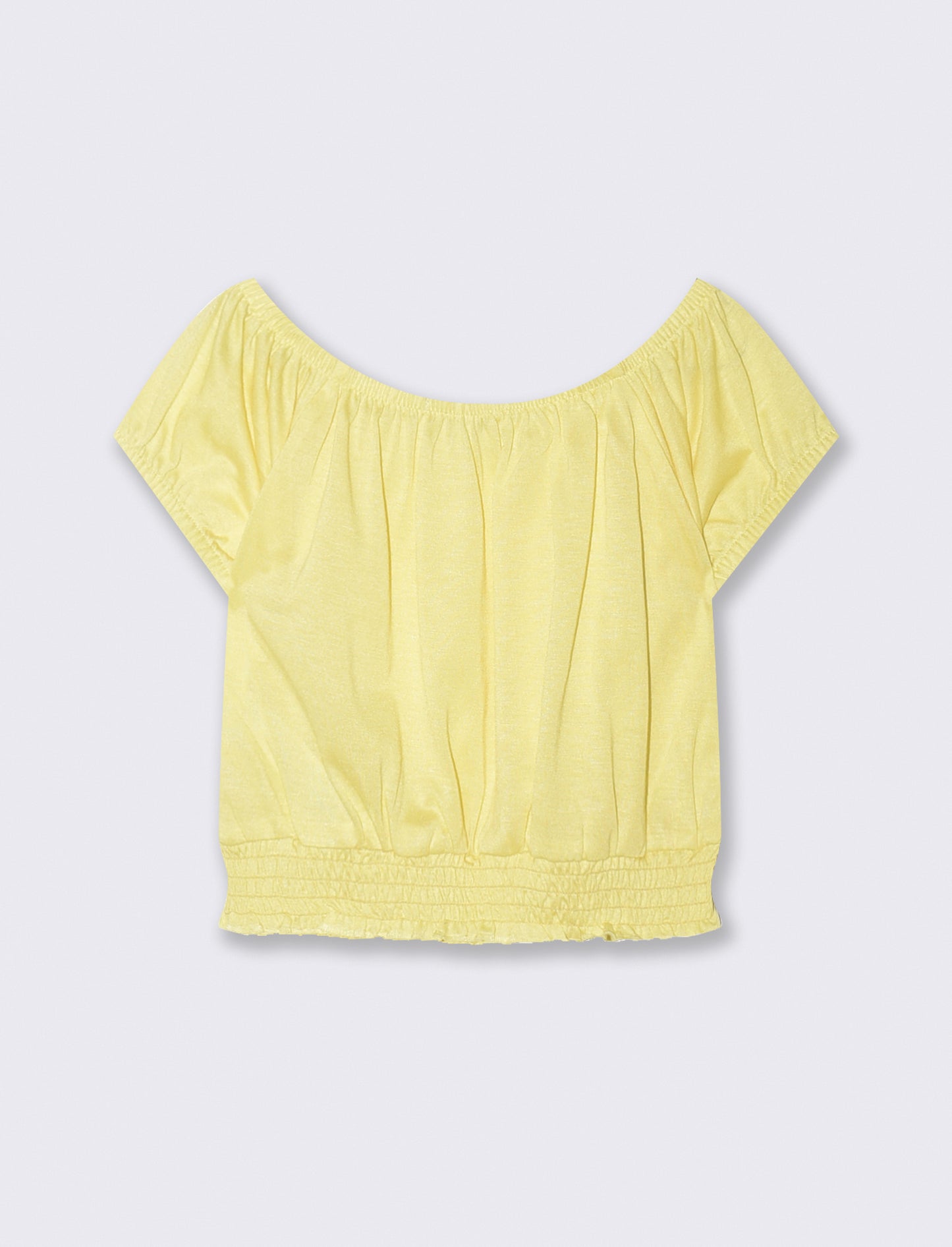 Top scollo a barca con elastico arricciato - Giallo