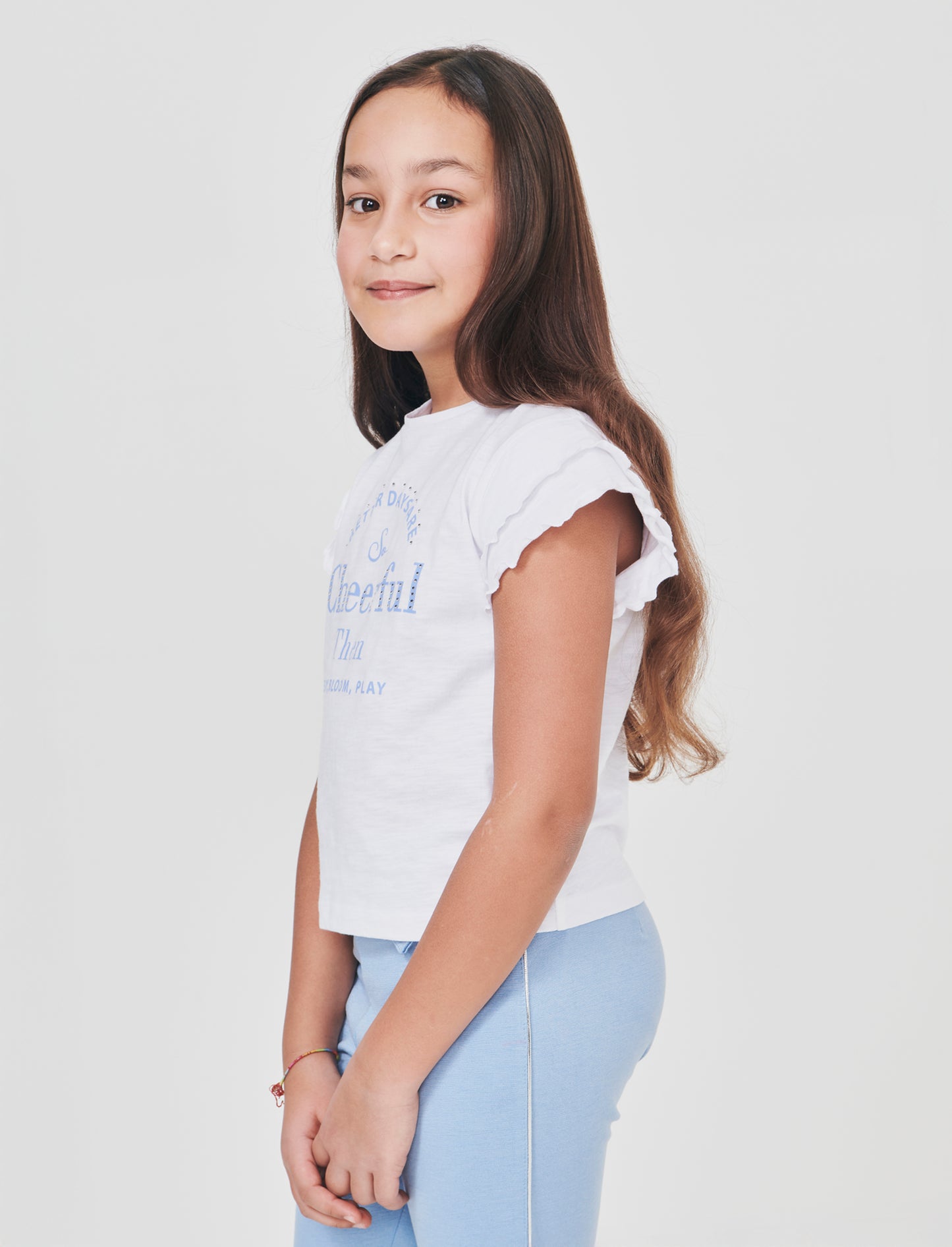 T-shirt girocollo con strass e stampa - Bianco