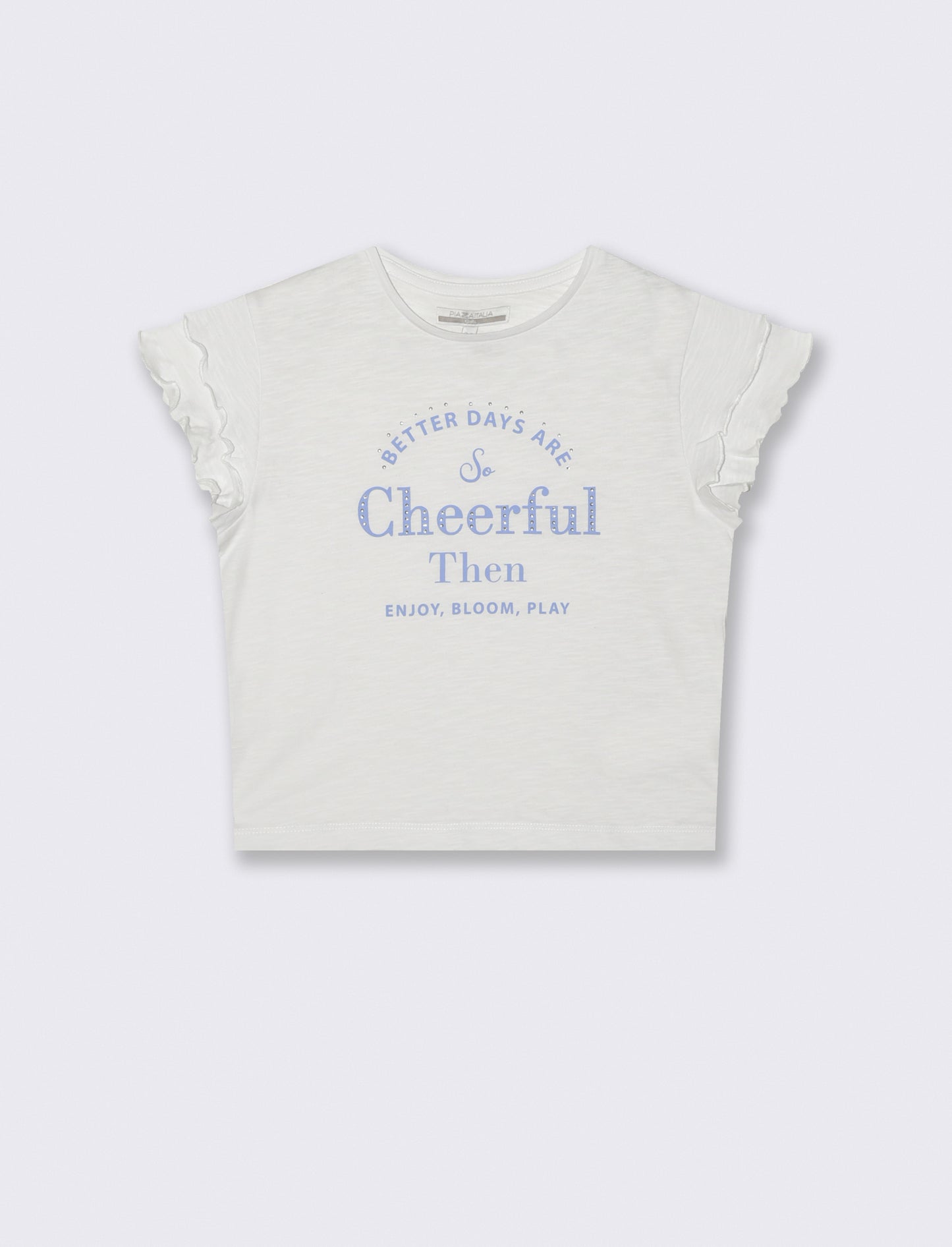 T-shirt girocollo con strass e stampa - Bianco