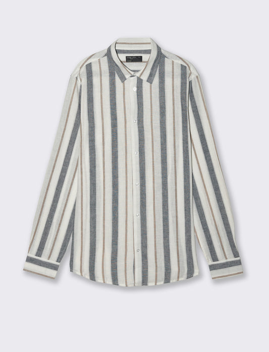 Cotton and linen striped shirt - White