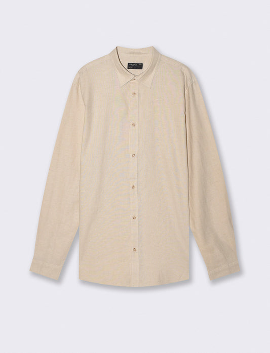 Camicia melange in cotone e lino - Beige ecru
