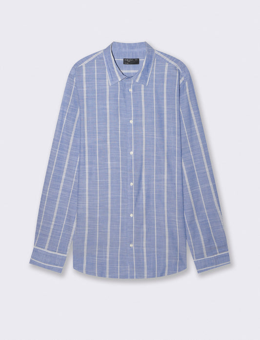 Elegant Striped Pure Cotton Shirt - Sky blue