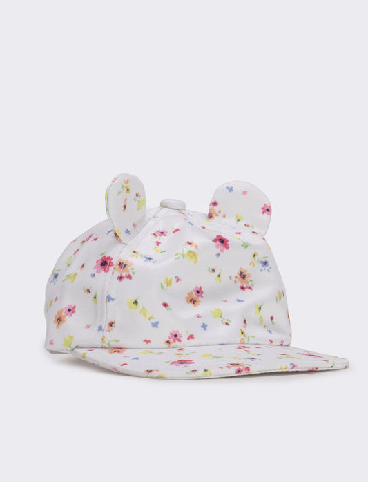 Cappellino con orecchie e fiori - Bianco