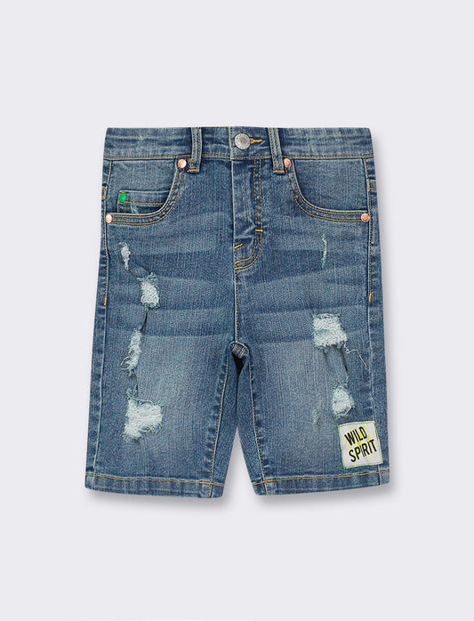 Cotton Elasticated Bermuda Shorts with Adjustable Waist - Blue