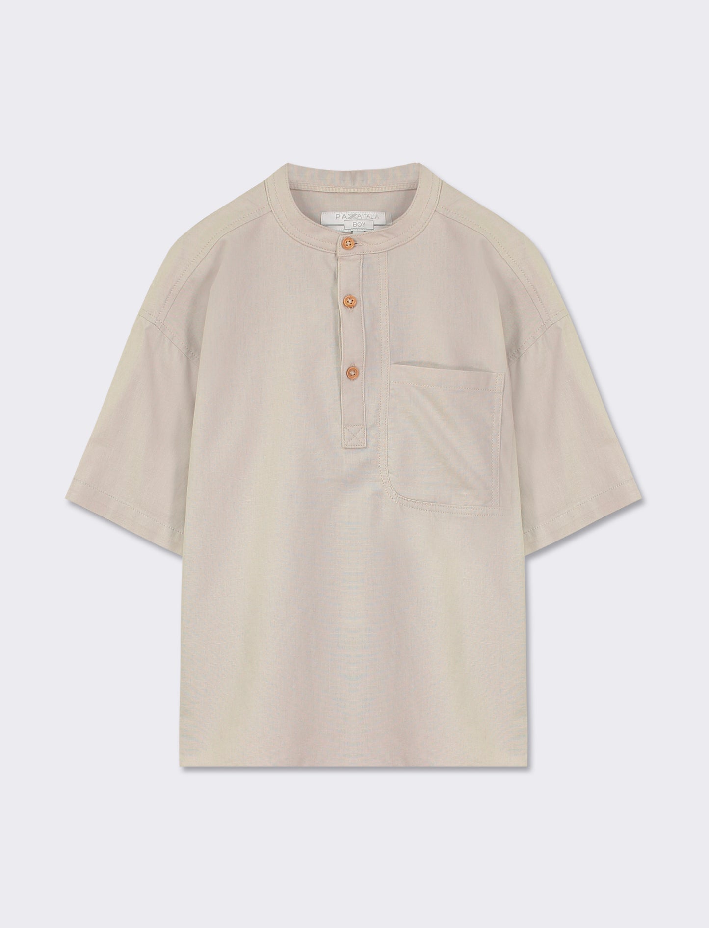 Camicia collo coreano misto lino - Beige