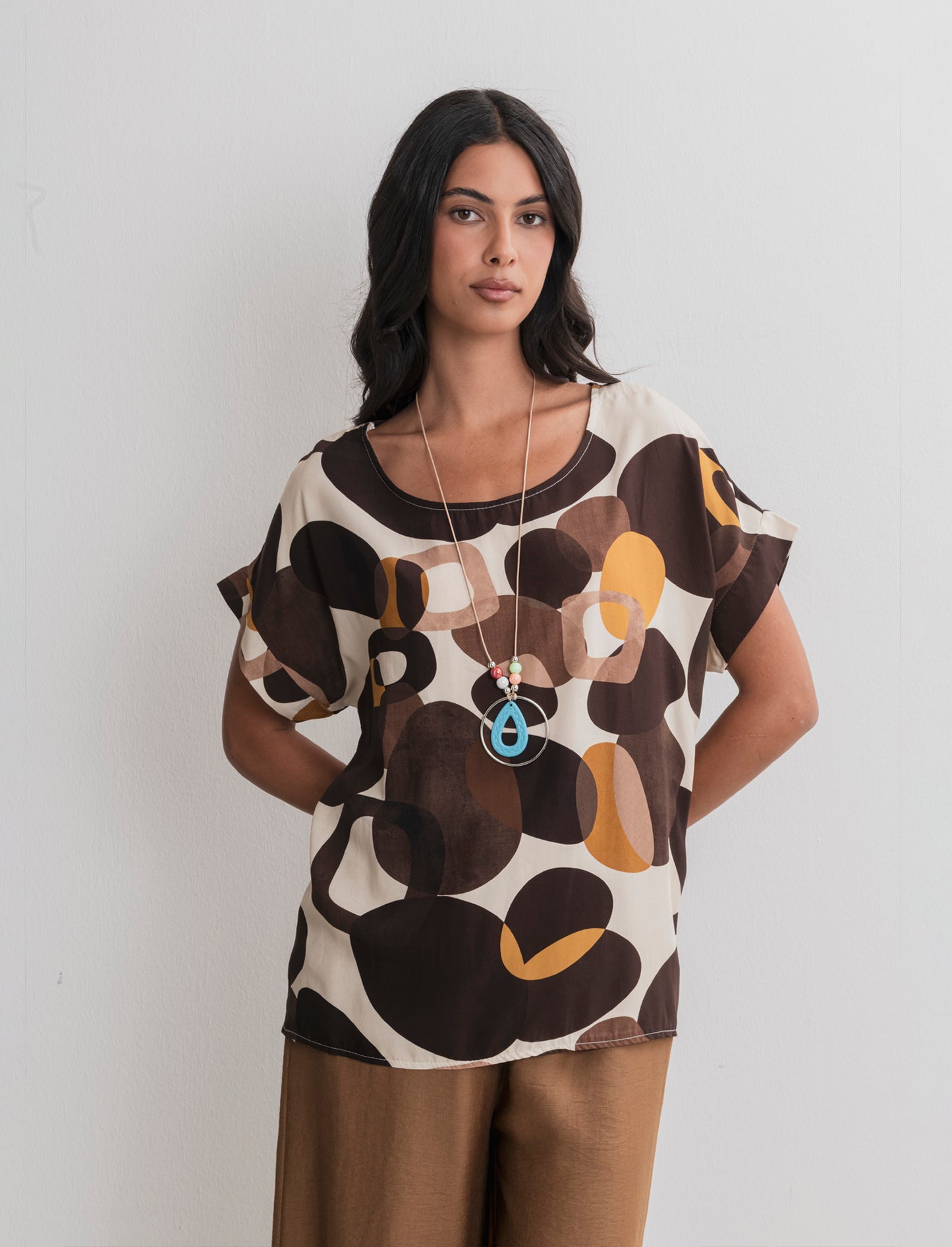 Casacca stampata con collana - Marrone tabacco