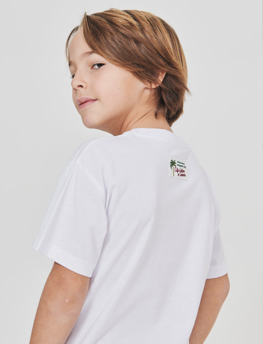 T-shirt with applied patch and boxy collar - White