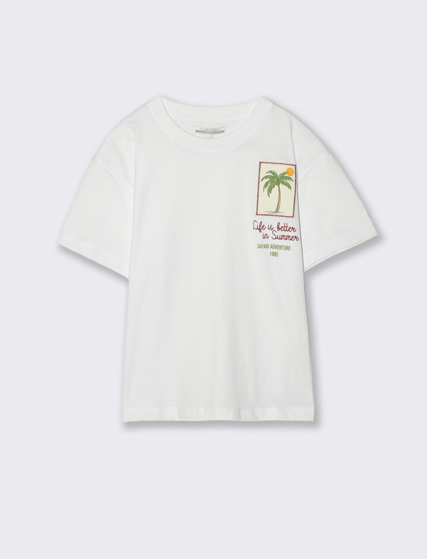 T-shirt with applied patch and boxy collar - White