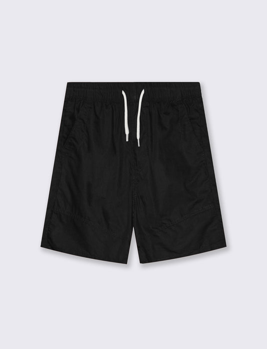 Short in cotone con tagli e lacci vita - Nero