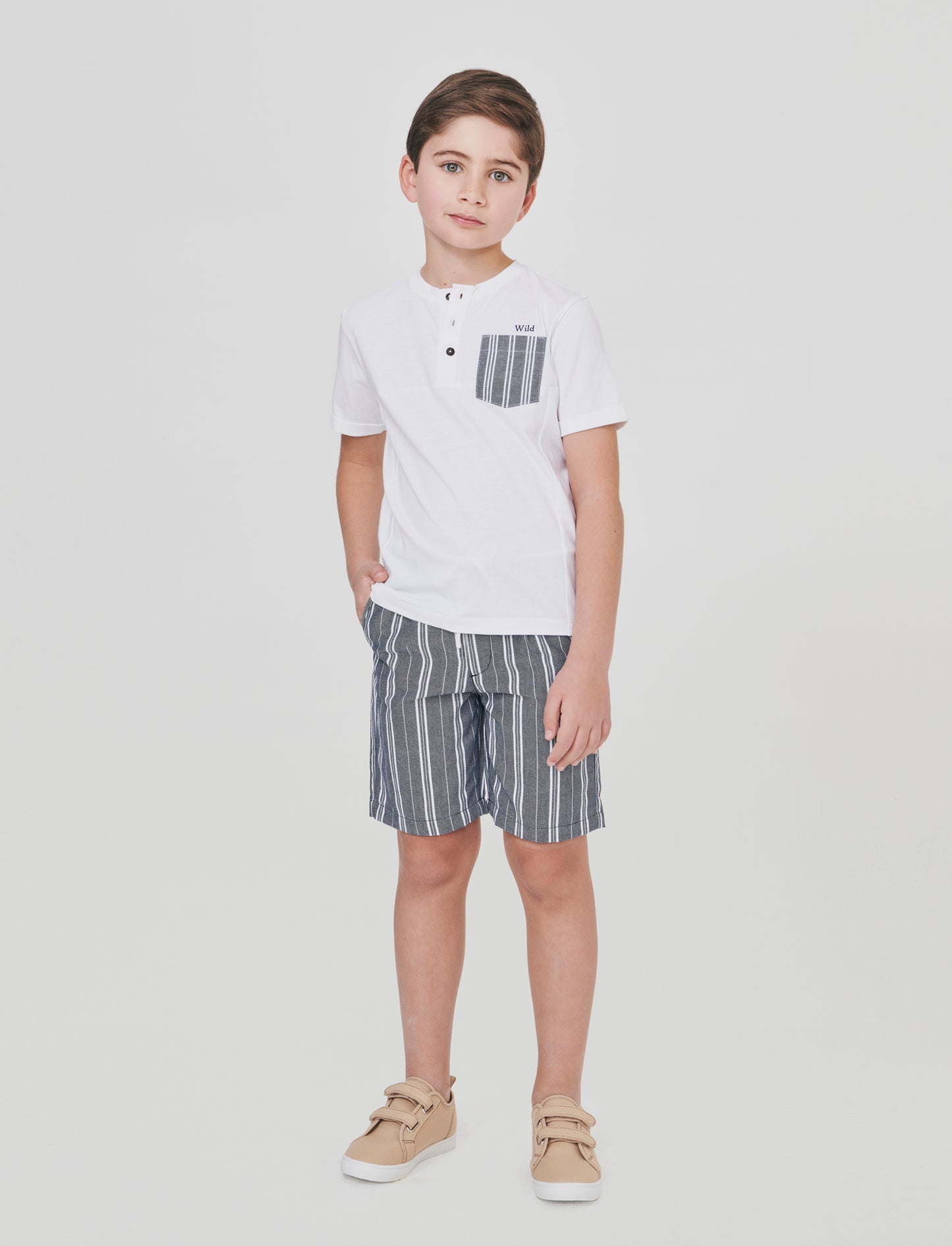 Striped cotton and linen Bermuda shorts with pockets - Pattern