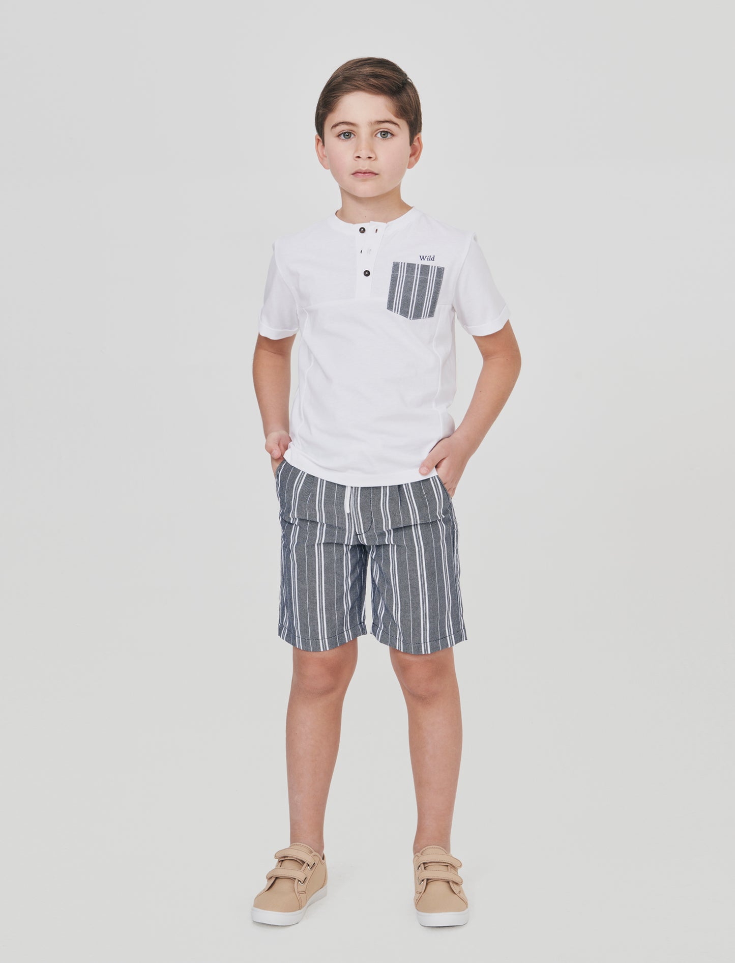 Striped cotton and linen Bermuda shorts with pockets - Pattern