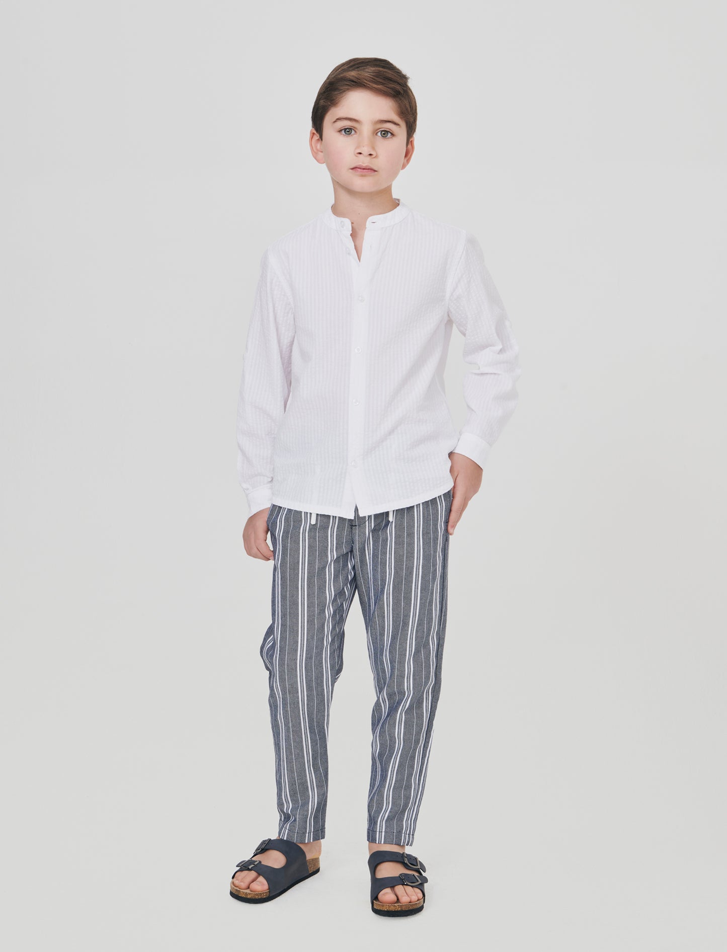 Pantaloni jogger rigati in cotone e lino - Righe