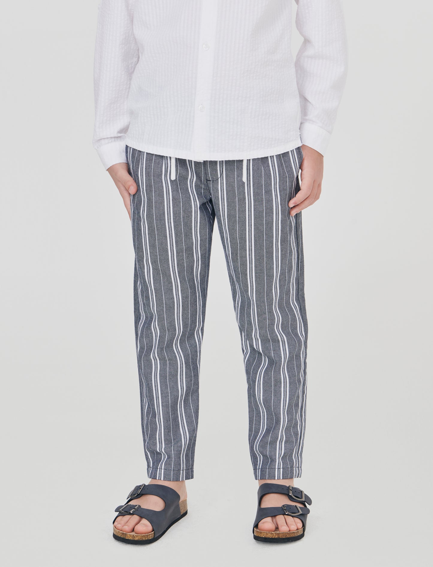 Pantaloni jogger rigati in cotone e lino - Righe