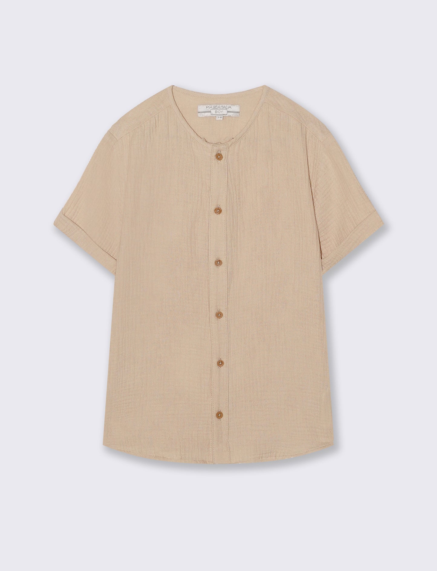 Camicia rigata in cotone e lino - Beige