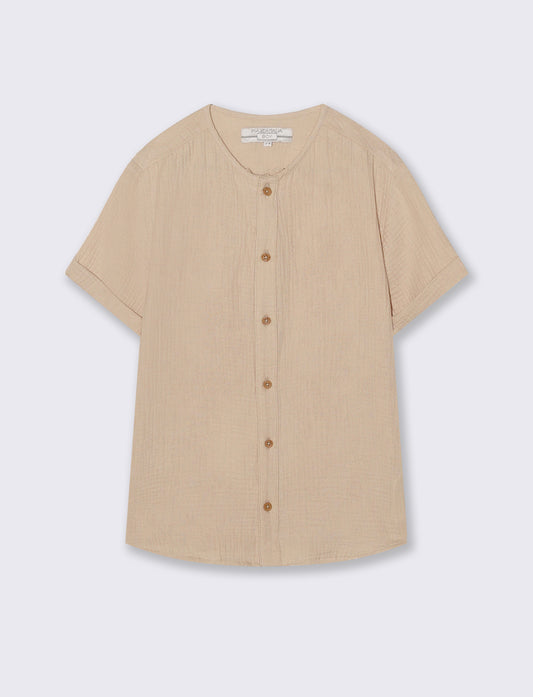 Striped cotton and linen shirt - Beige