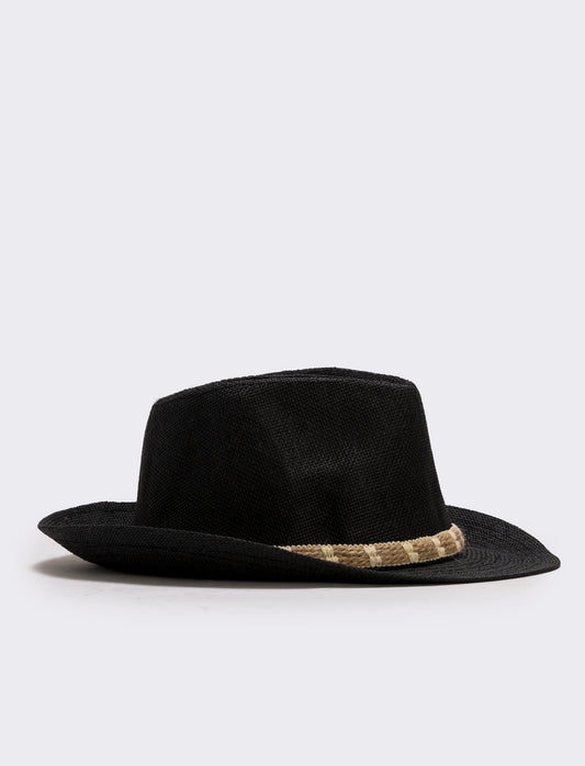 Cappello di paglia con cordoncino uomo - Nero