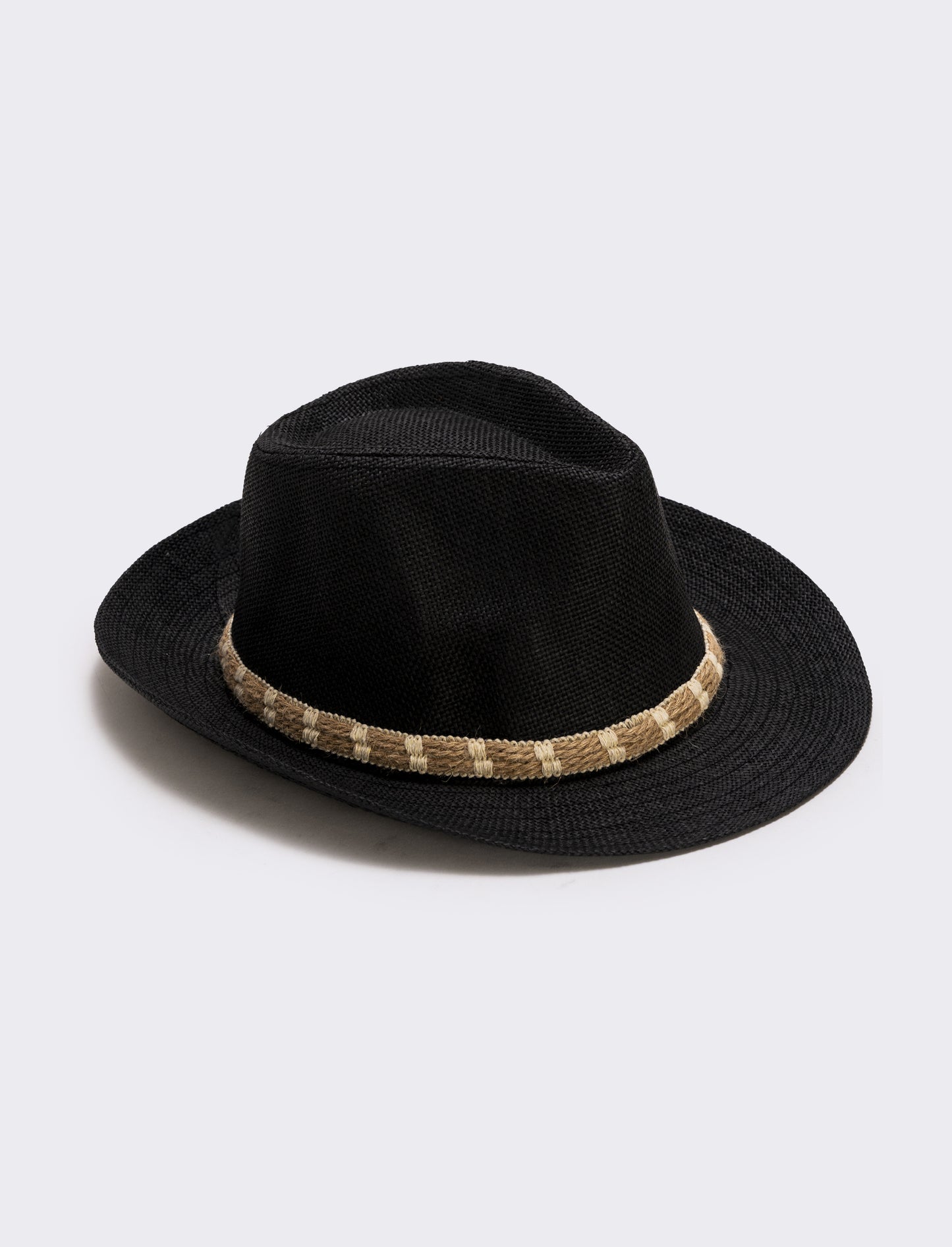 Straw hat with cord for men - Black