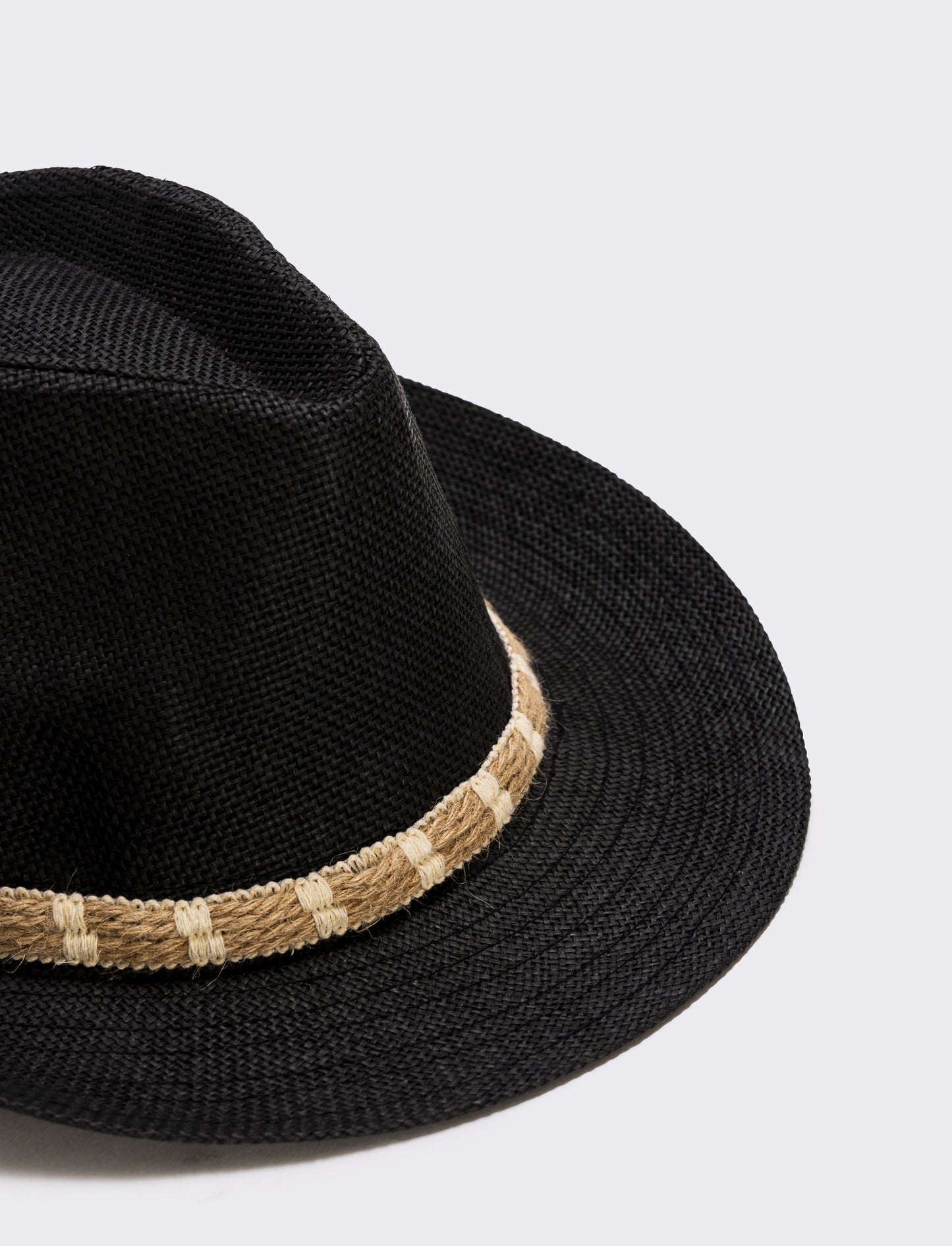 Straw hat with cord for men - Black
