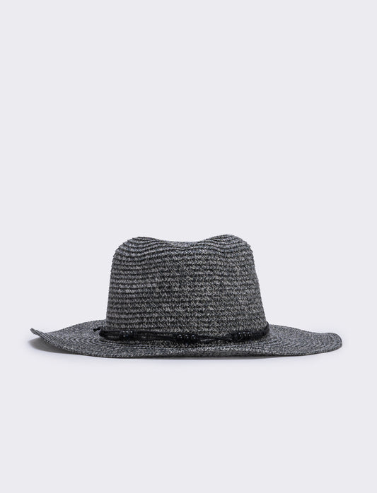 Cappello da uomo in paglia a falda larga - Nero
