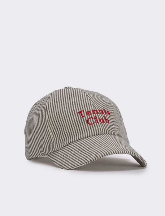 Baseball rigato con scritta tennis club - Nero