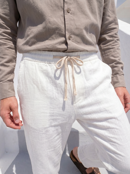 Pantaloni Jogger in Cotone Seer Sucker - Bianco