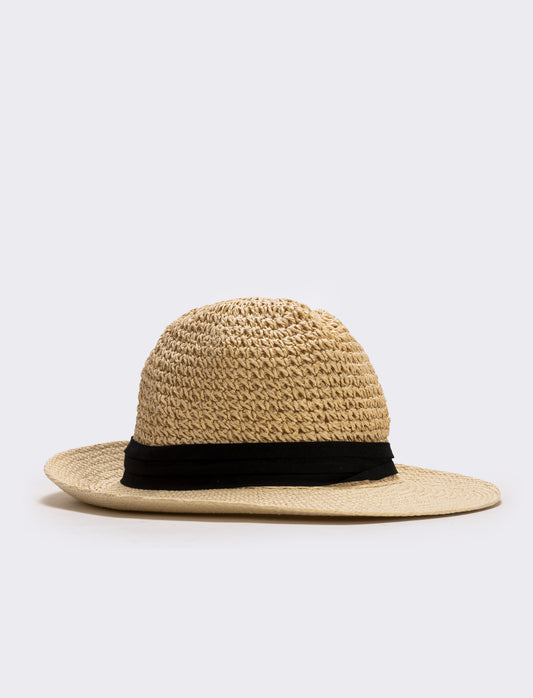 Cappello in paglia con banda nera uomo - Bianco natural