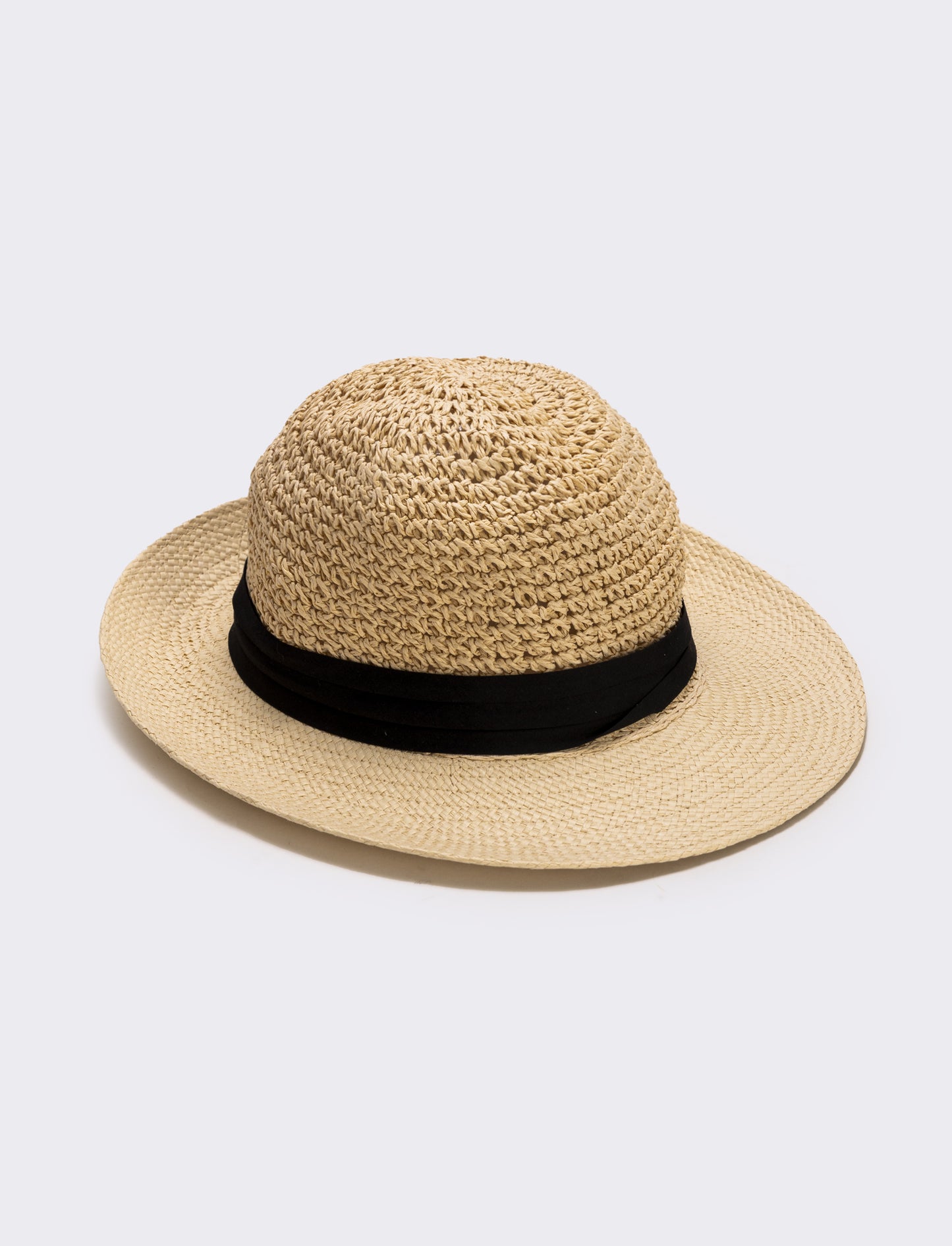 Cappello in paglia con banda nera uomo - Bianco natural