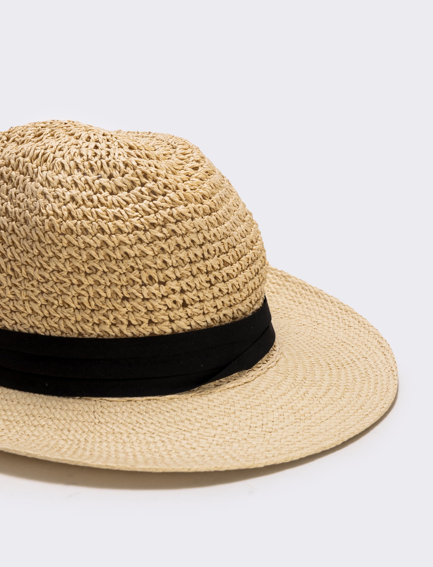 Cappello in paglia con banda nera uomo - Bianco natural