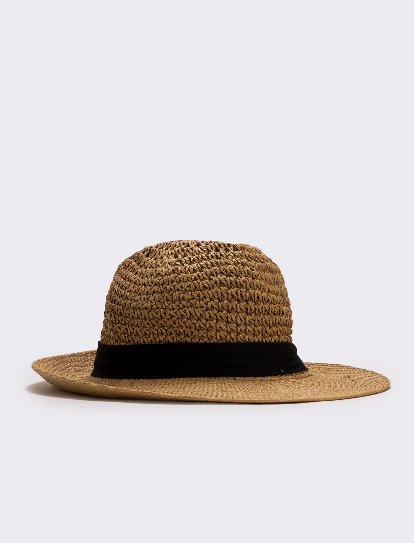 Cappello in paglia con banda nera uomo - Beige