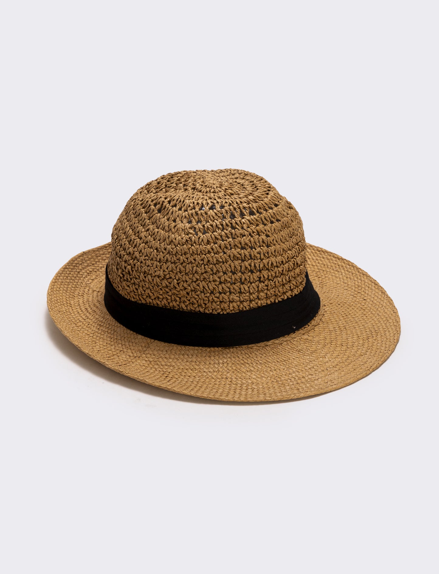 Cappello in paglia con banda nera uomo - Beige