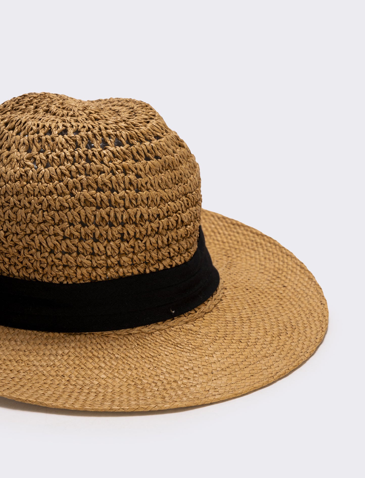 Cappello in paglia con banda nera uomo - Beige